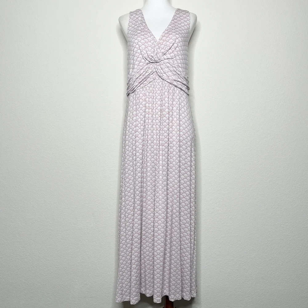 Soft Surroundings Pink‎ and White Empire Ruched Waist Midi Dress